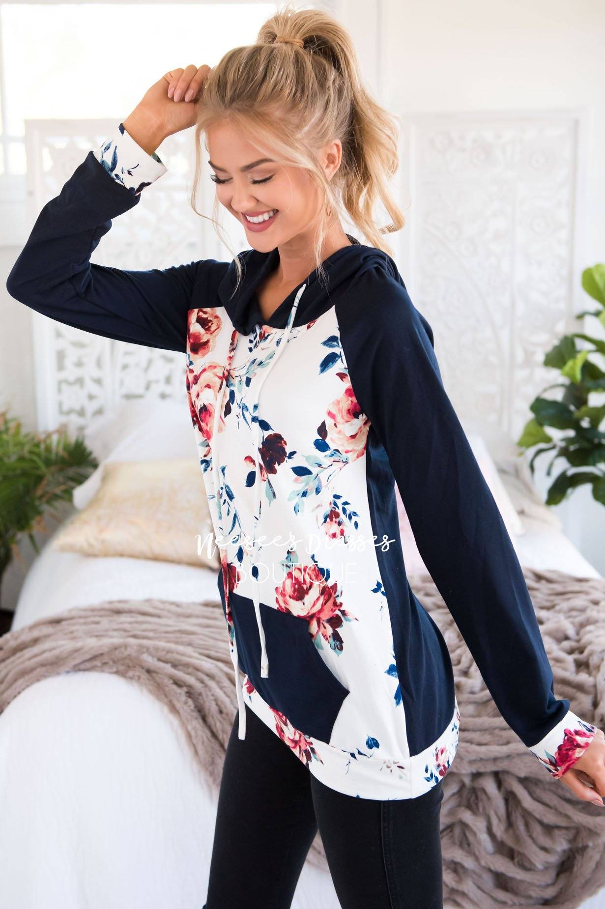 Blessed and Beautiful Floral Hoodie Modest Dresses vendor-unknown 