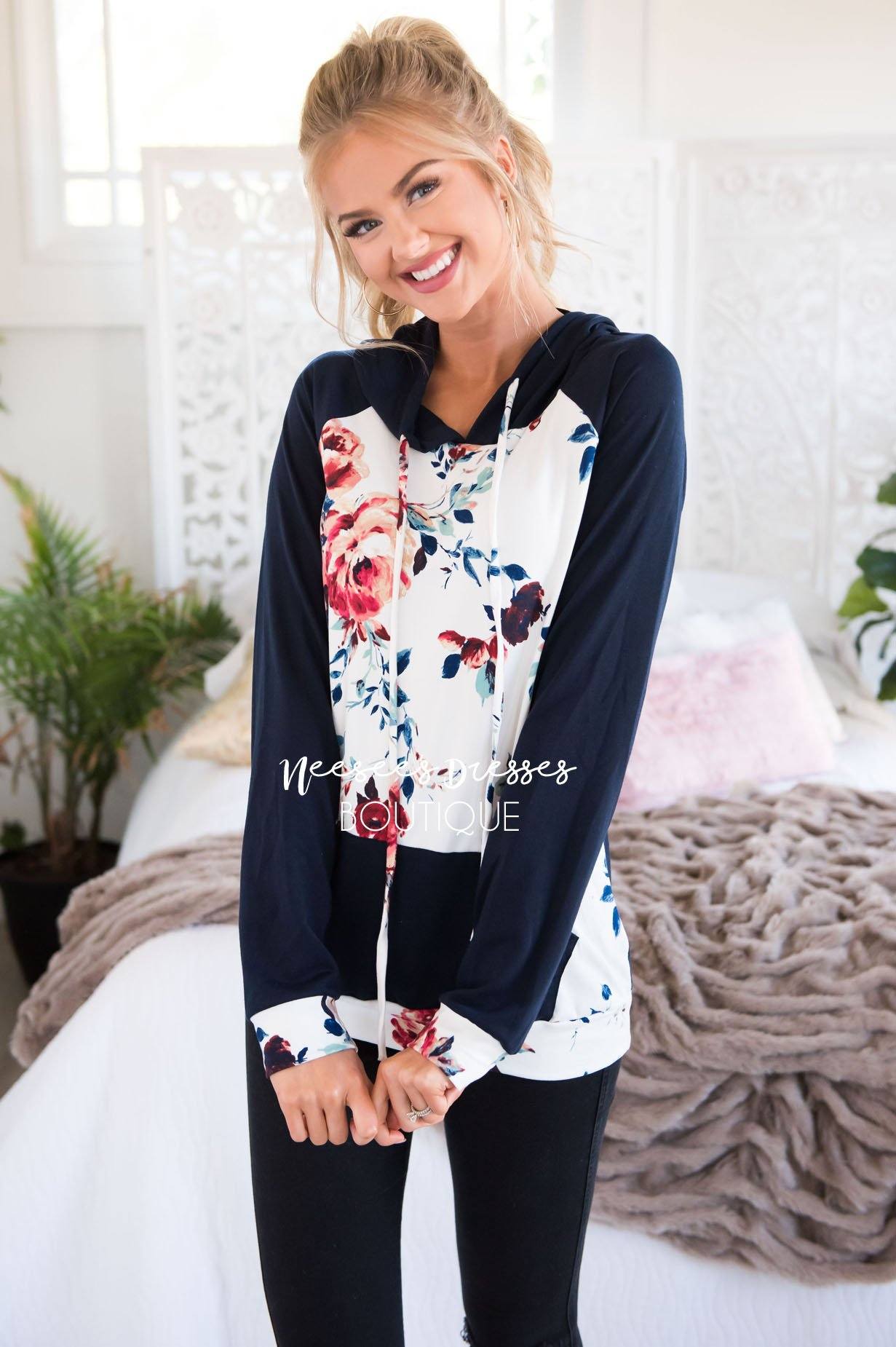 Blessed and Beautiful Floral Hoodie Modest Dresses vendor-unknown 