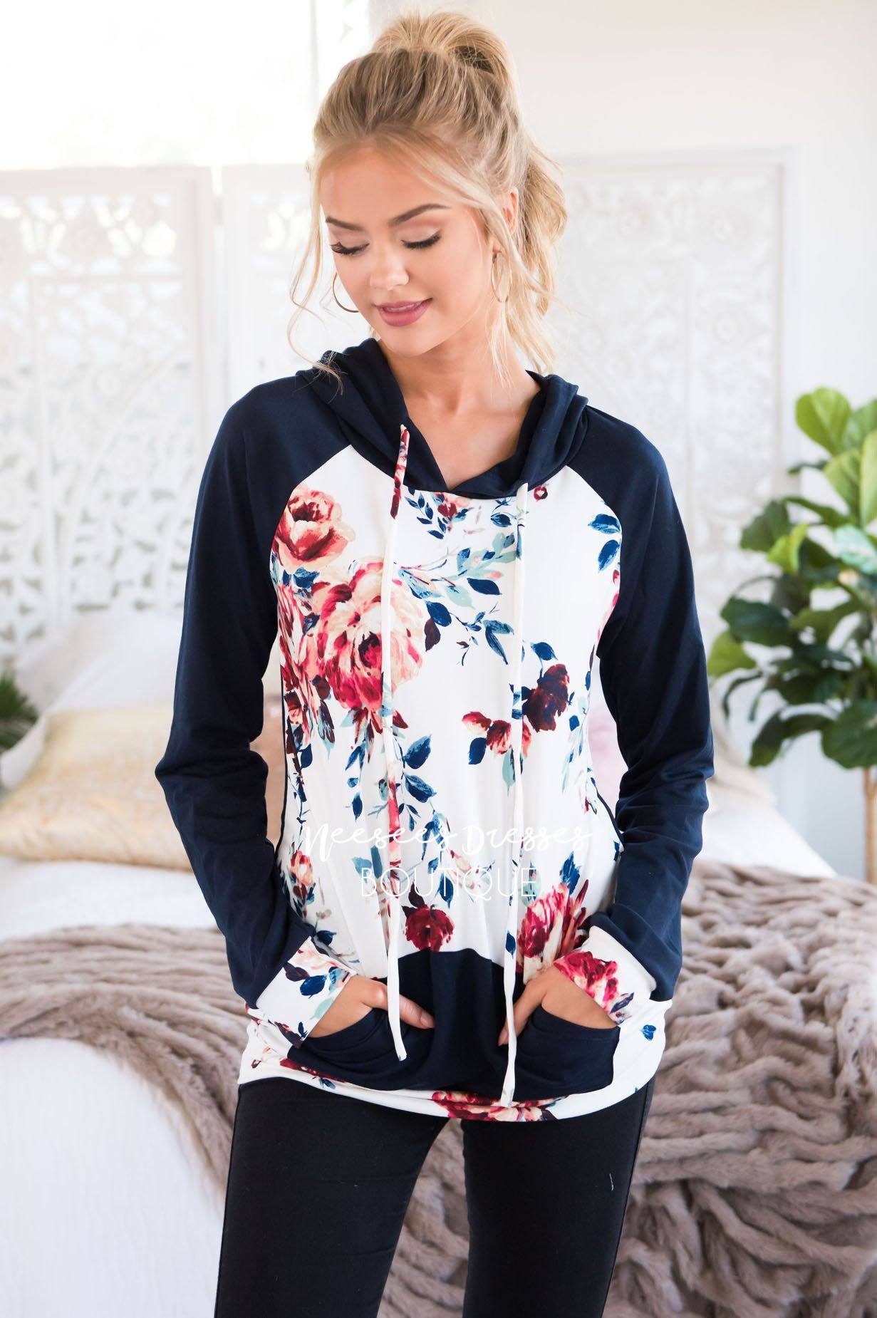Blessed and Beautiful Floral Hoodie Modest Dresses vendor-unknown 