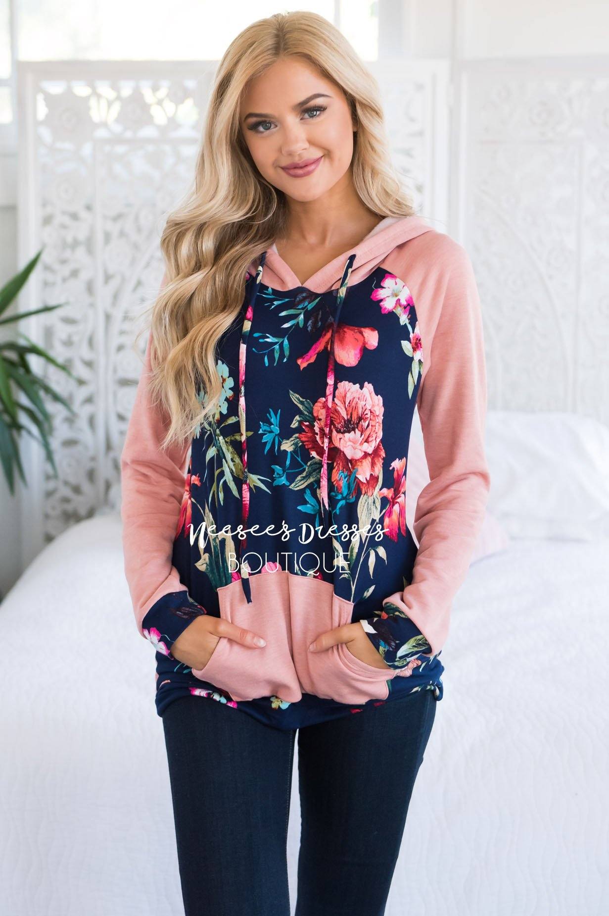 Blessed and Beautiful Floral Hoodie Modest Dresses vendor-unknown 