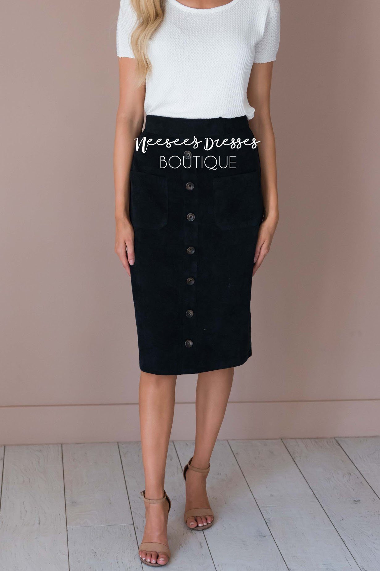 Corduroy Button Detail Skirt Skirts vendor-unknown 