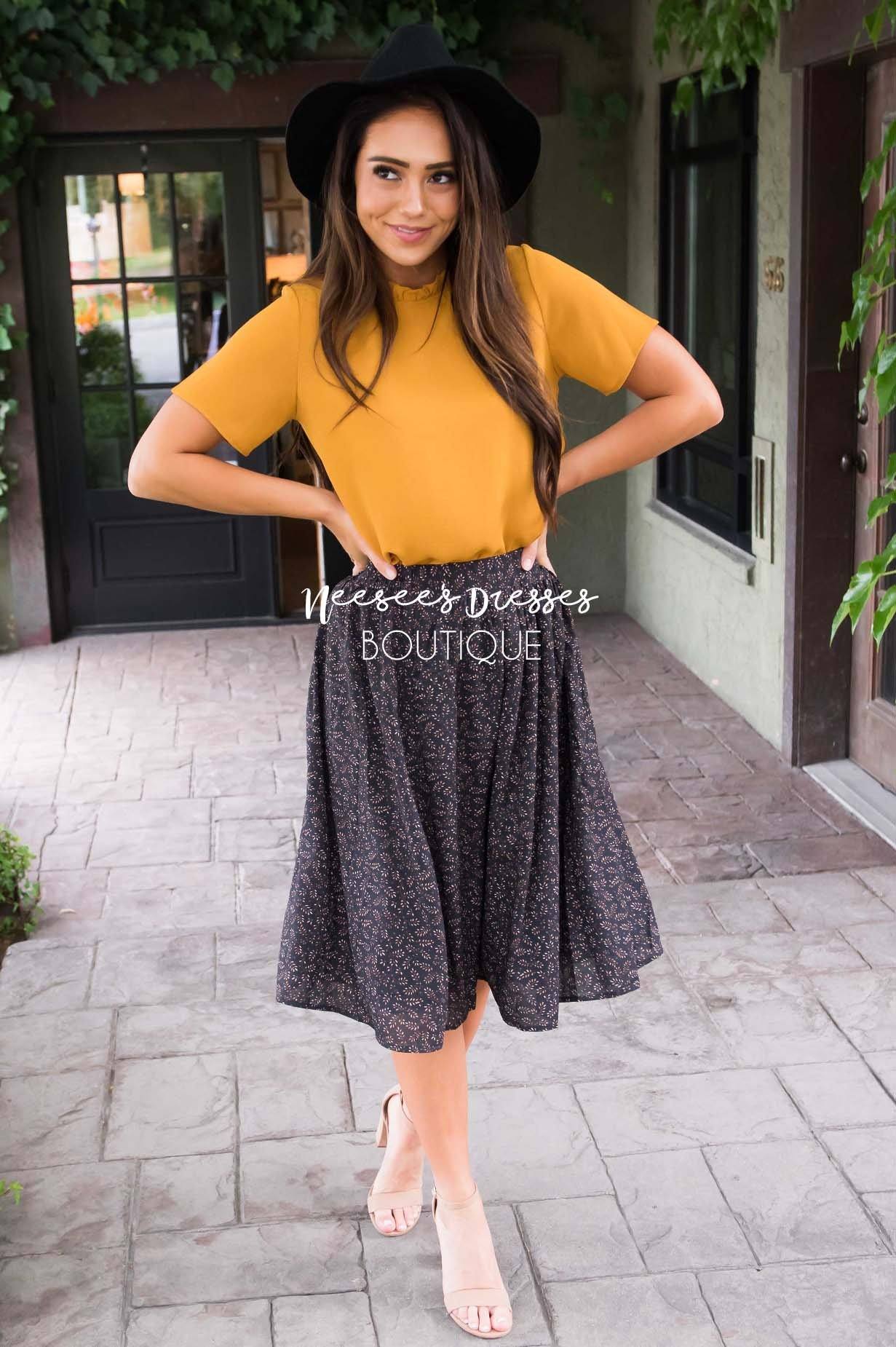 Black Floral Chiffon Skirt Skirts vendor-unknown 