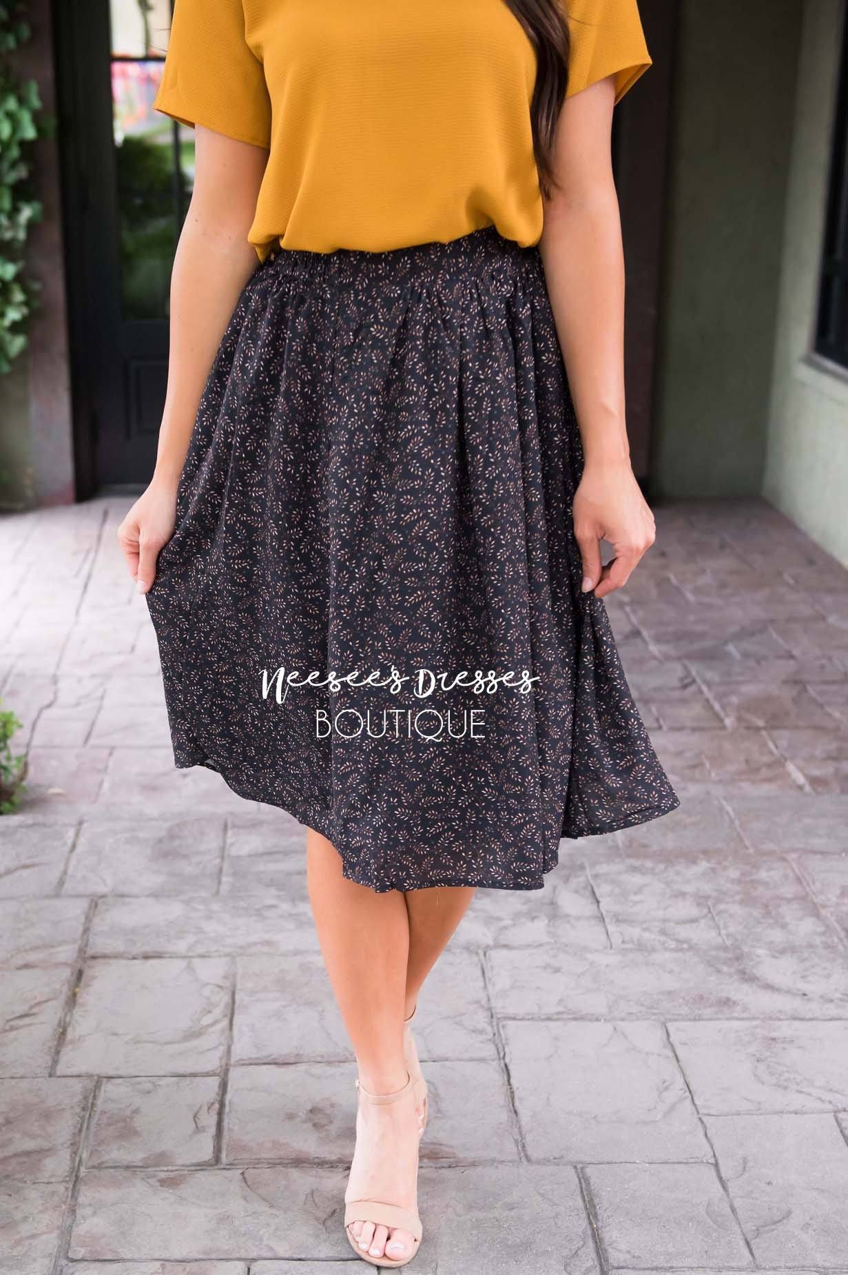 Black Floral Chiffon Skirt Skirts vendor-unknown 