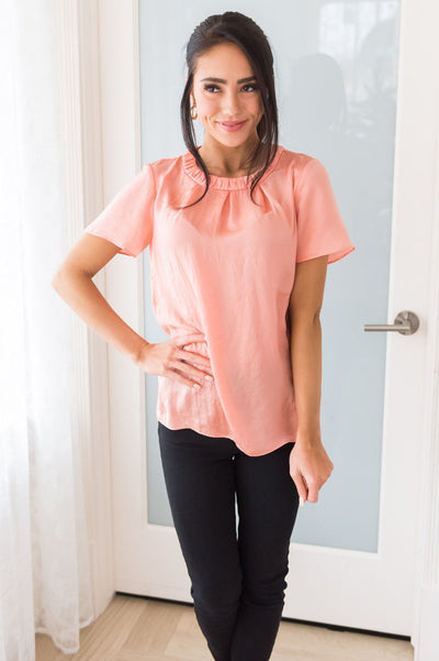 The Blooming Dahlia Modest Satin Blouse Tops vendor-unknown