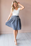 Slate Blue & Cream Modest Textured Skirt Skirts vendor-unknown