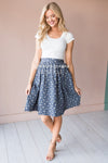 Slate Blue & Cream Modest Textured Skirt Skirts vendor-unknown