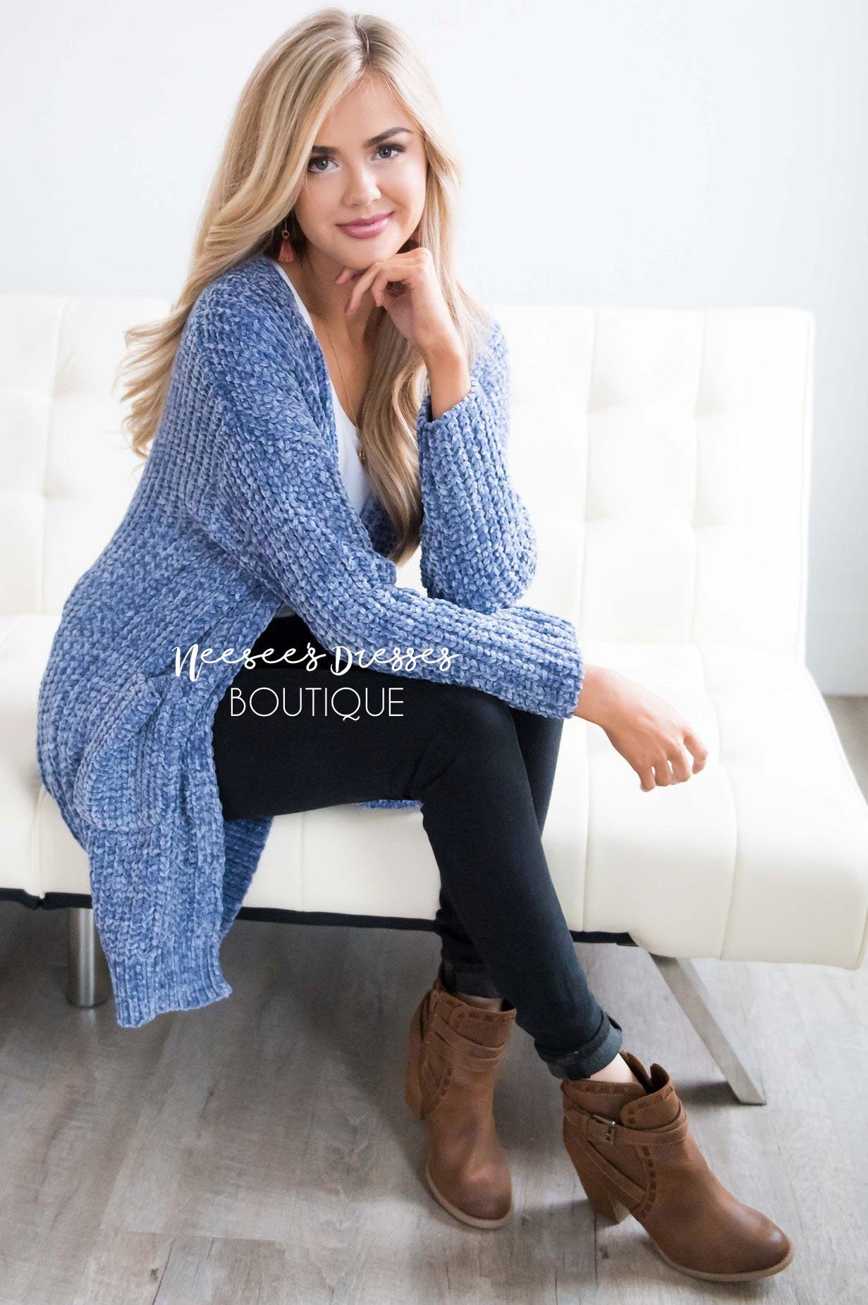 Open Front Chenille Knit Cardigan Tops vendor-unknown 