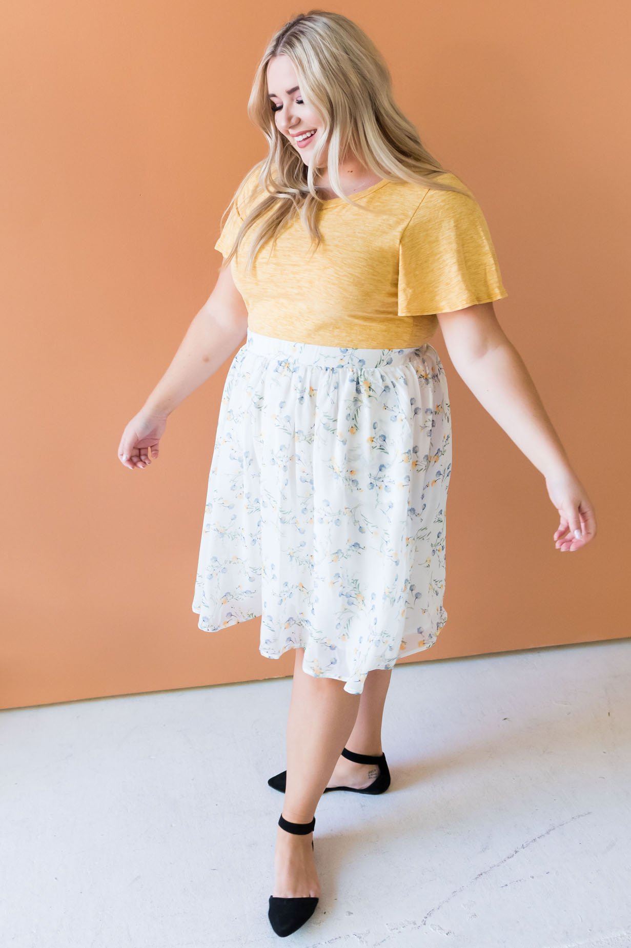 Blue & Yellow Poppy Chiffon Skirt Skirts vendor-unknown 