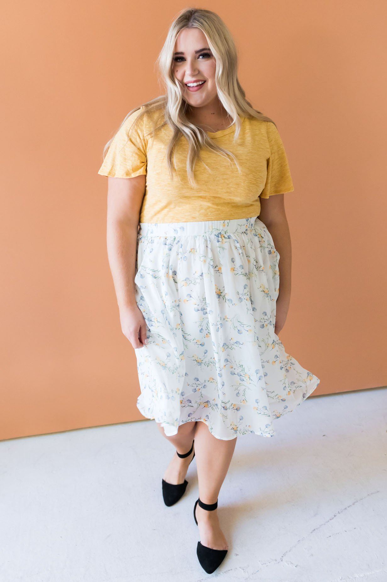 Blue & Yellow Poppy Chiffon Skirt Skirts vendor-unknown 