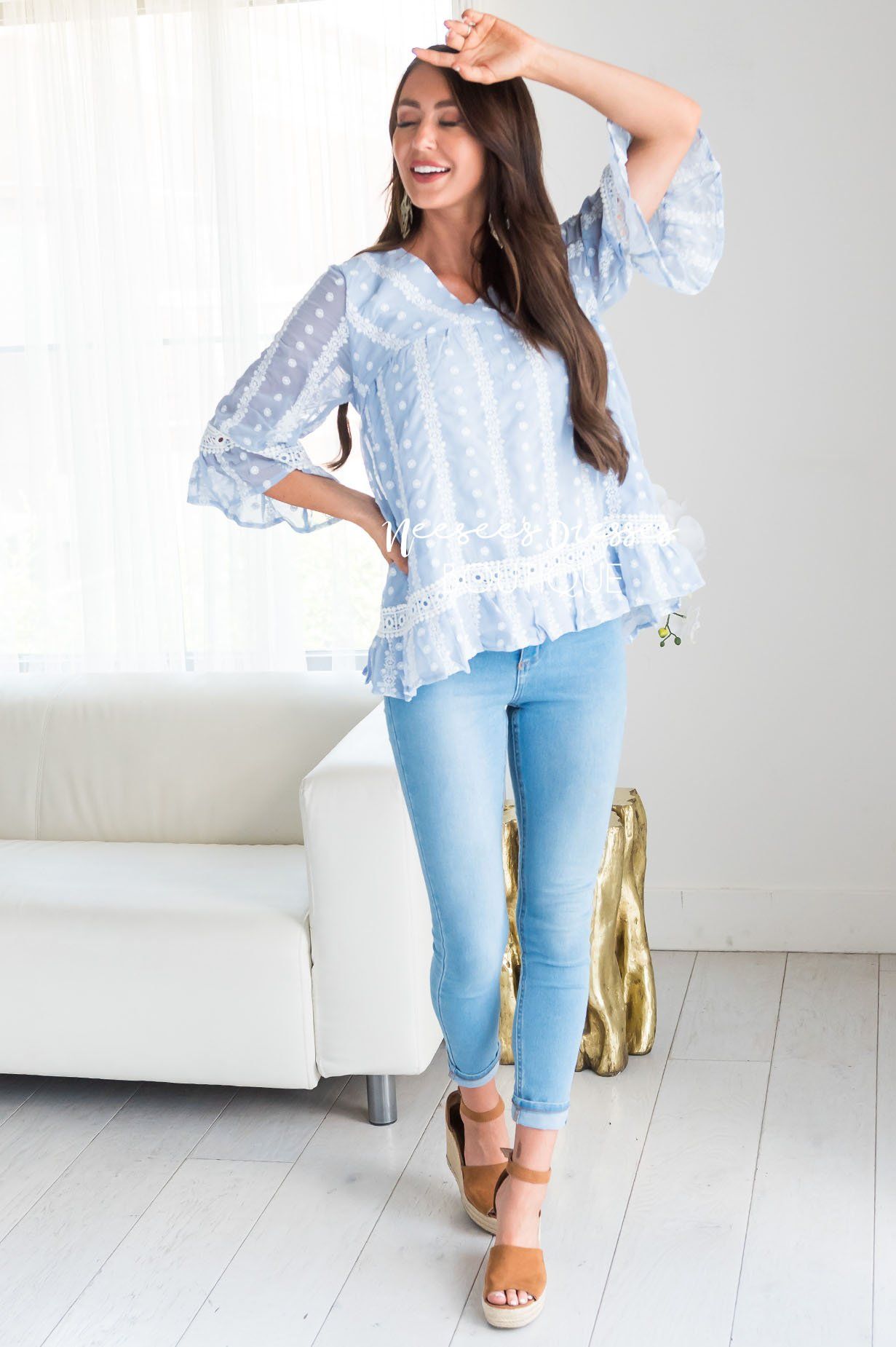 Paisley Floral Modest Boho Top Tops vendor-unknown 