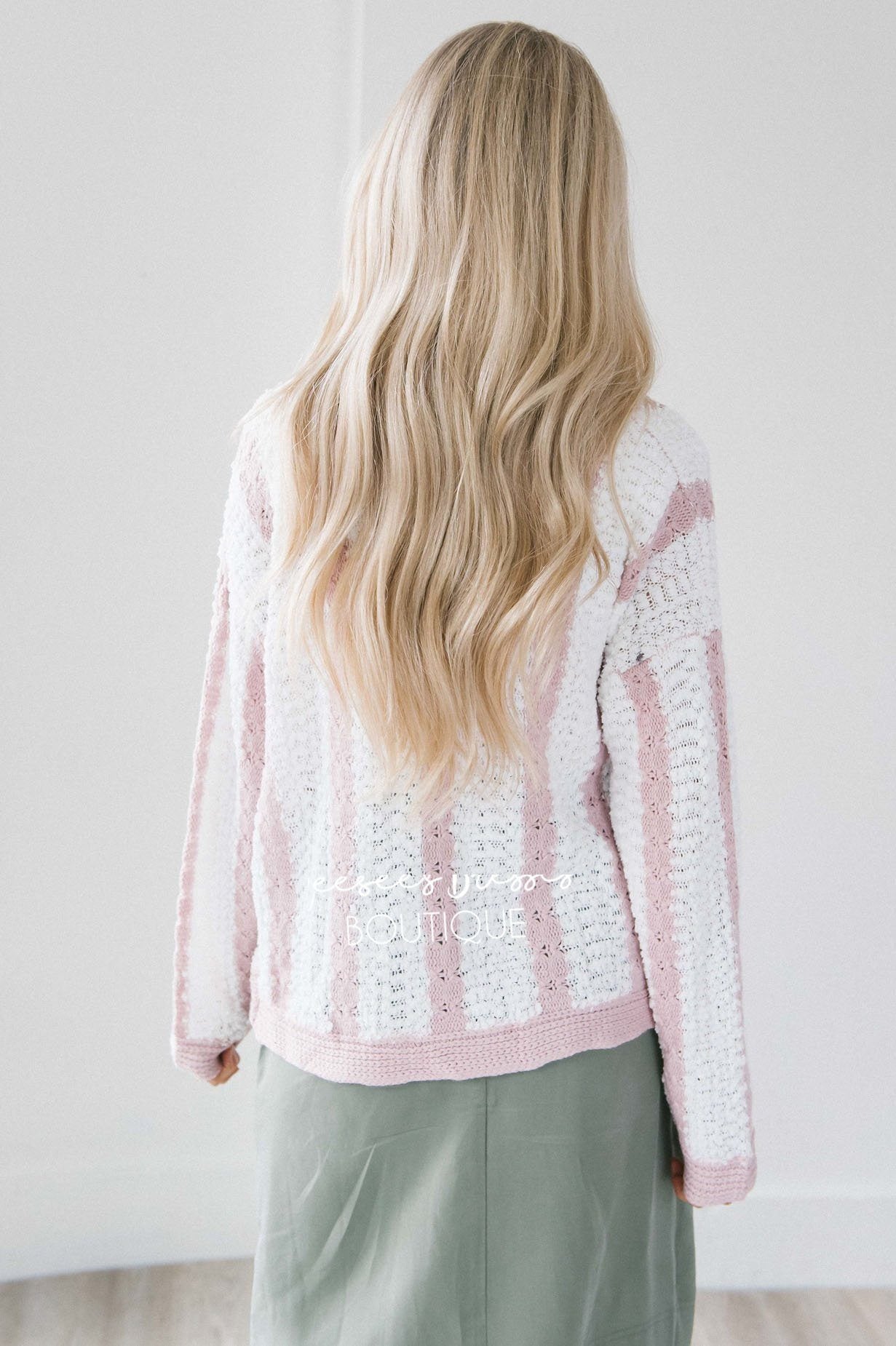 Striped Flower Knit Cardigan Tops vendor-unknown 