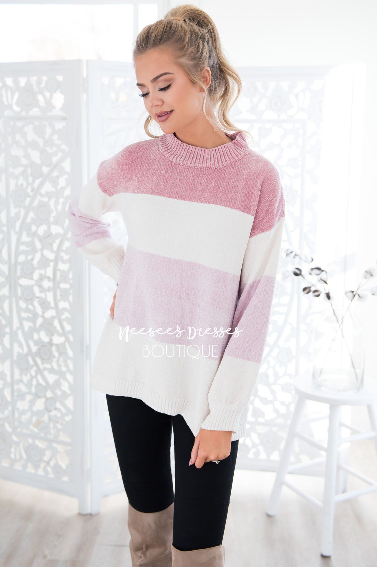 Blush Beauty Color-Block Sweater Modest Dresses vendor-unknown 