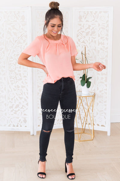 The Blooming Dahlia Modest Satin Blouse Tops vendor-unknown