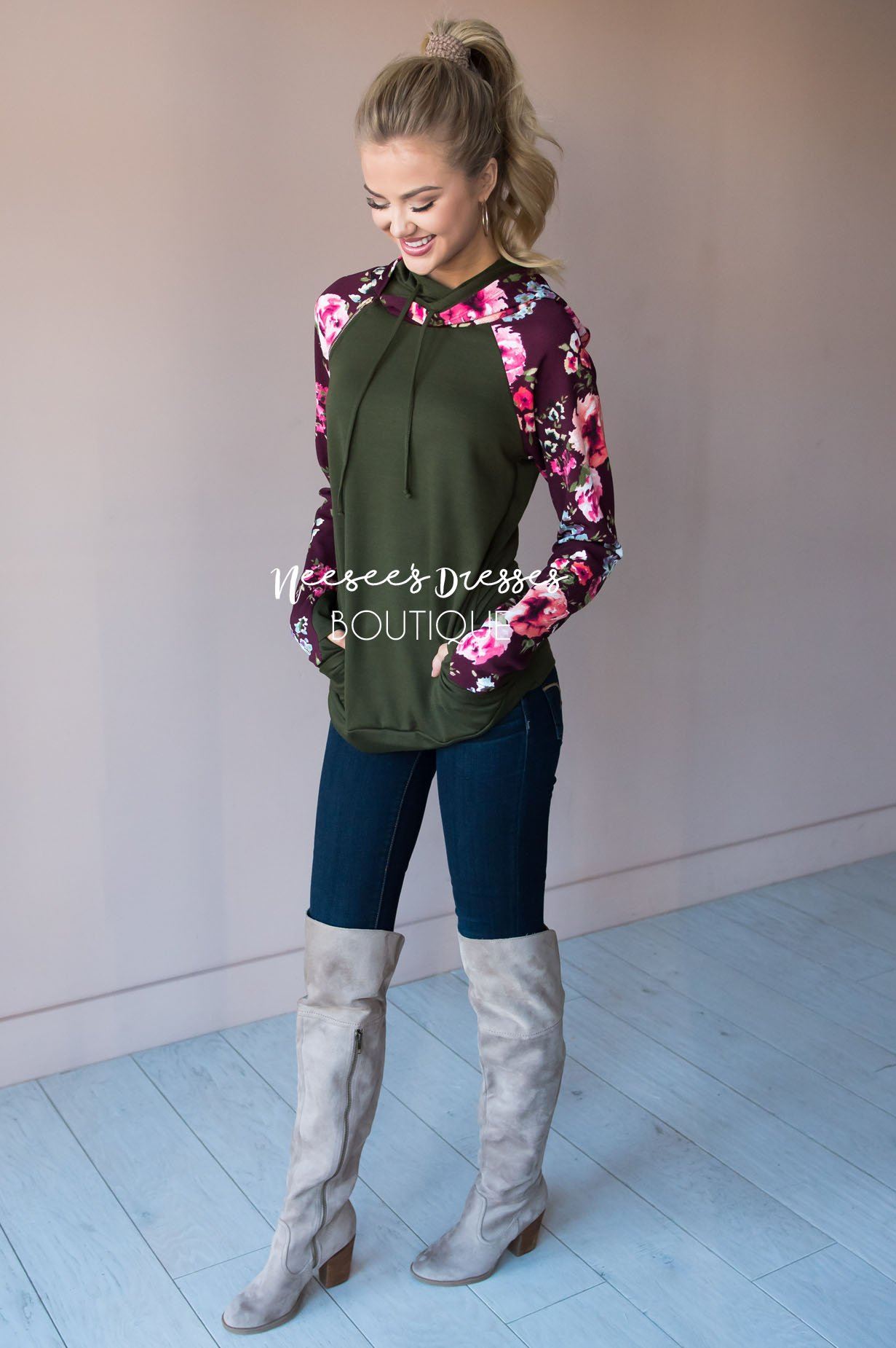 Bold and Brave Floral Hoodie Modest Dresses vendor-unknown 