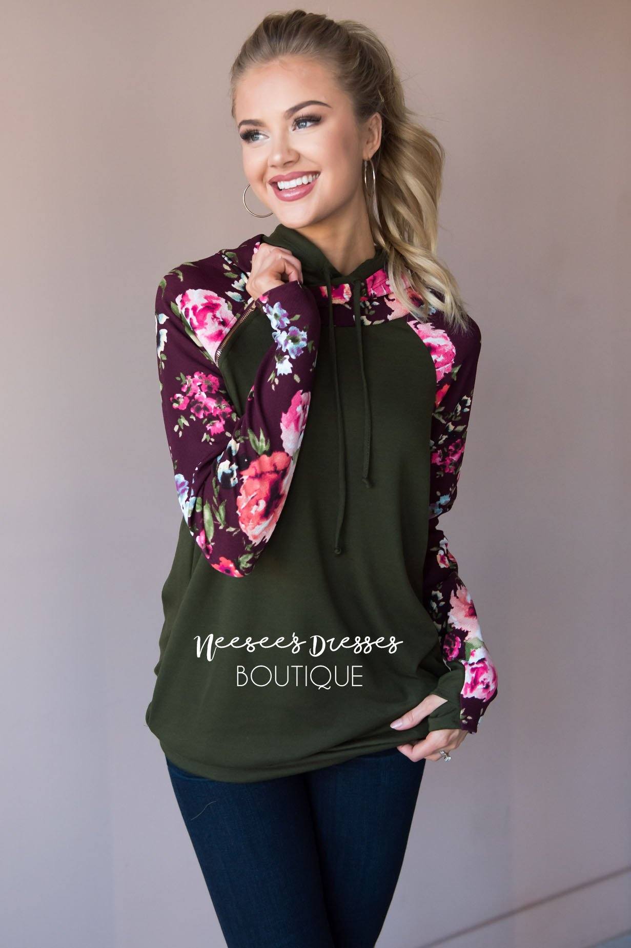Bold and Brave Floral Hoodie Modest Dresses vendor-unknown 