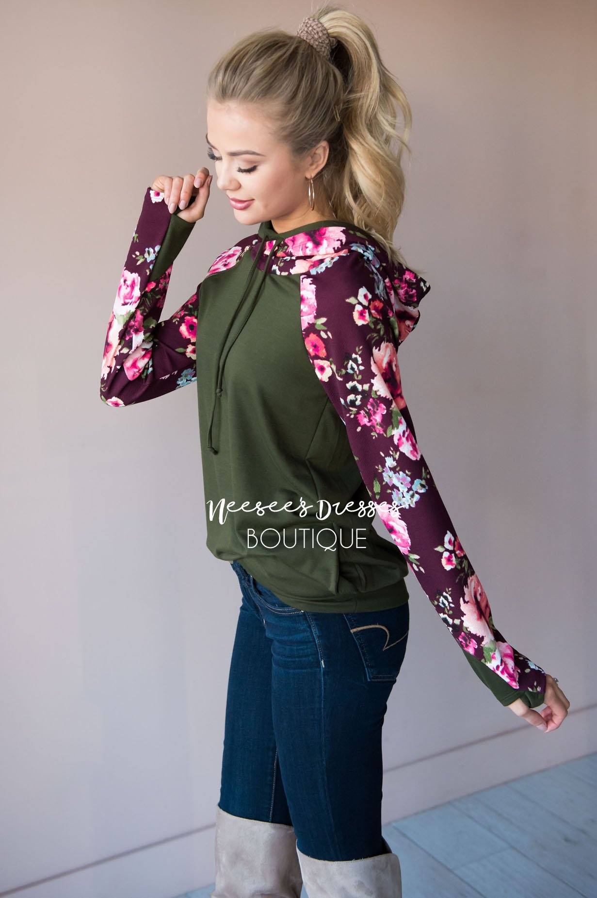Bold and Brave Floral Hoodie Modest Dresses vendor-unknown 