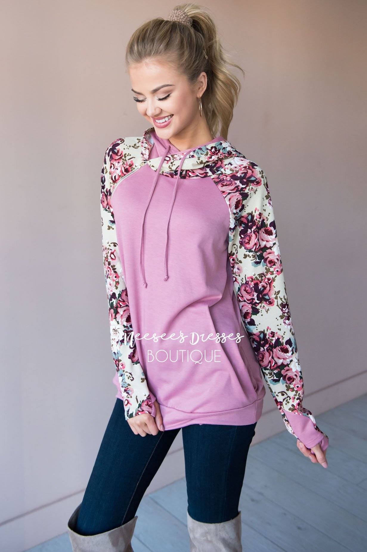 Bold and Brave Floral Hoodie Modest Dresses vendor-unknown 