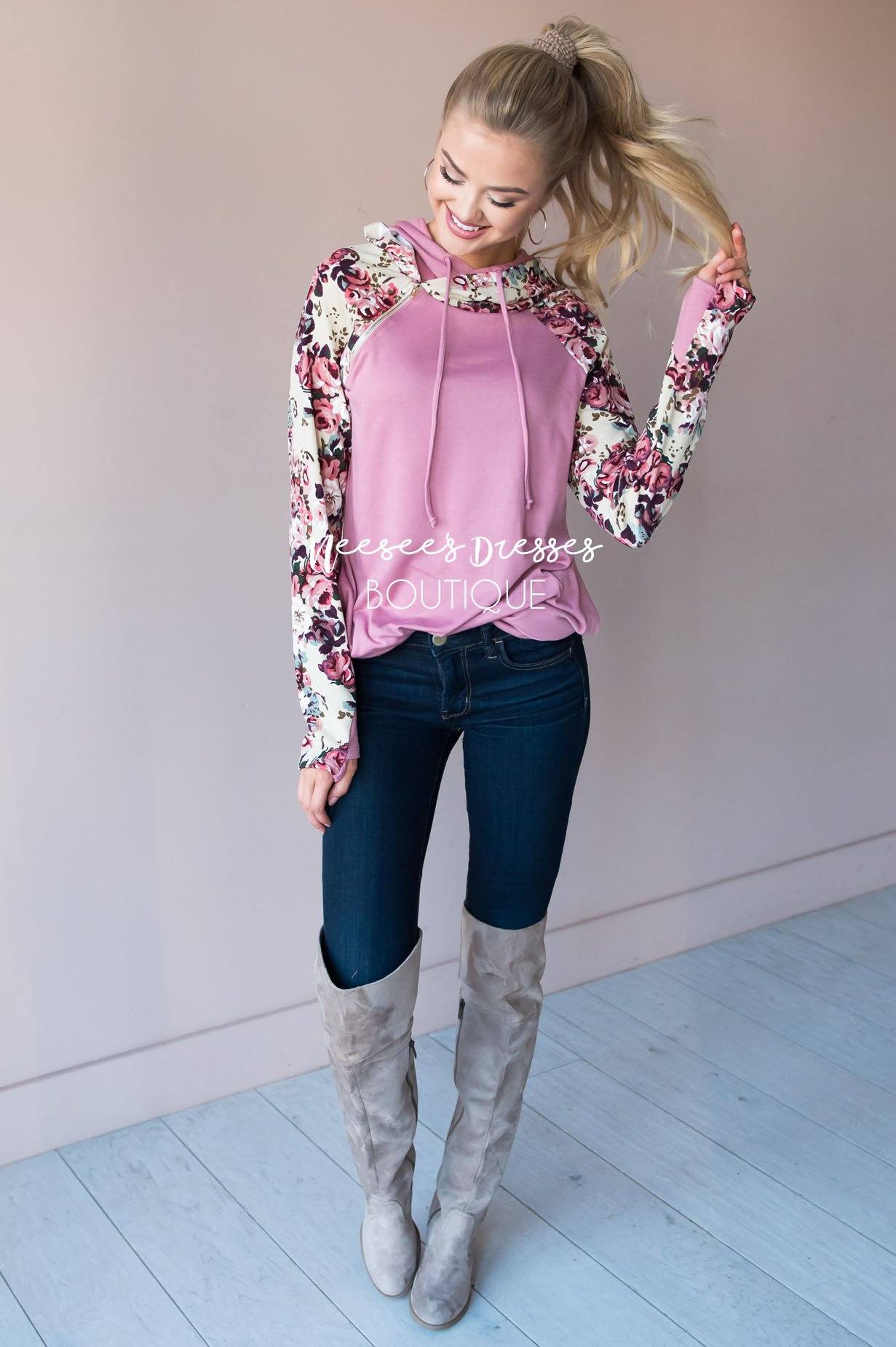 Bold and Brave Floral Hoodie Modest Dresses vendor-unknown 