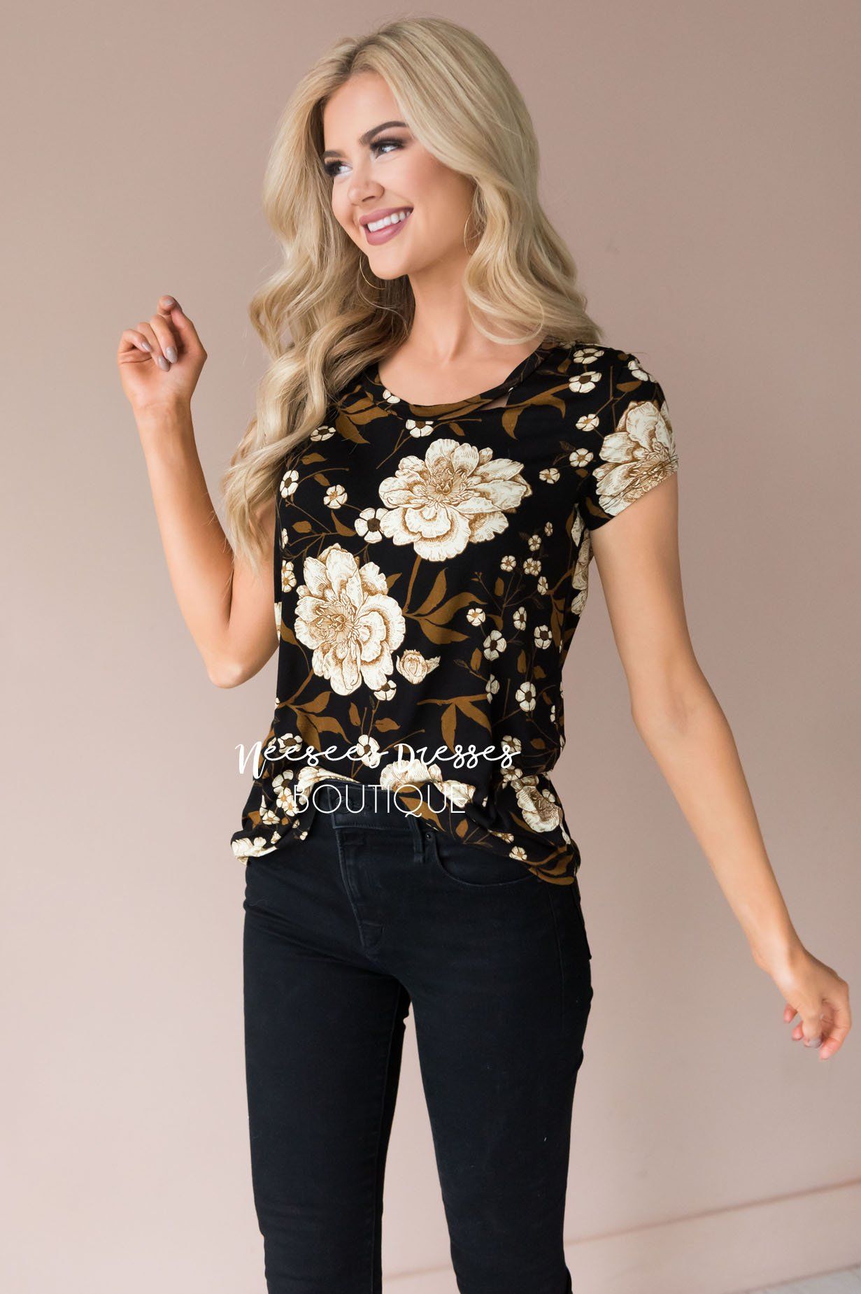 Bold Gold Floral Blouse Tops vendor-unknown 