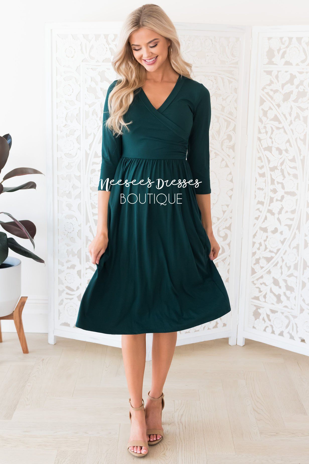 The Brandi 3/4 Length Sleeves Modest Dresses vendor-unknown 