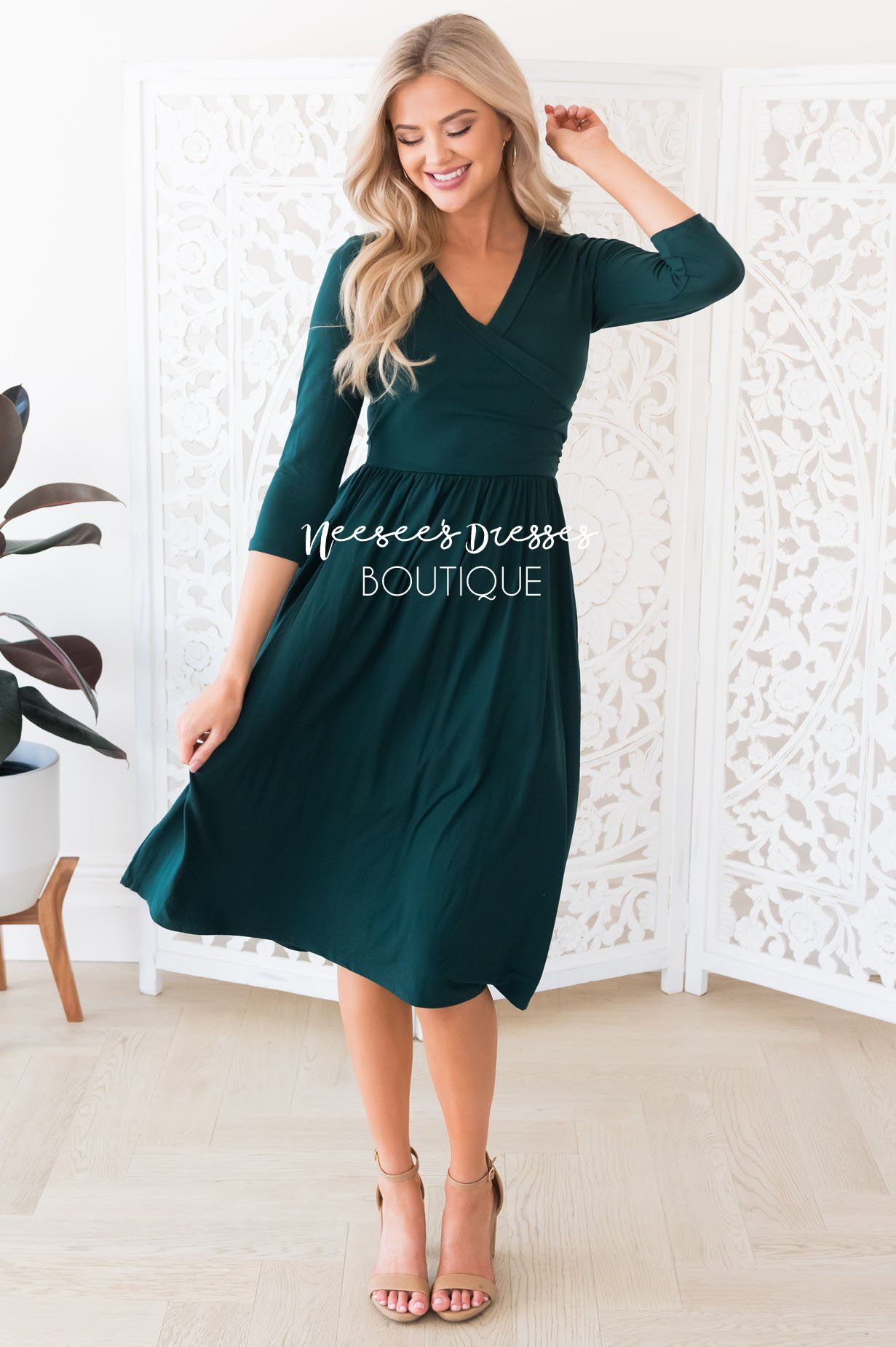 The Brandi 3/4 Length Sleeves Modest Dresses vendor-unknown 