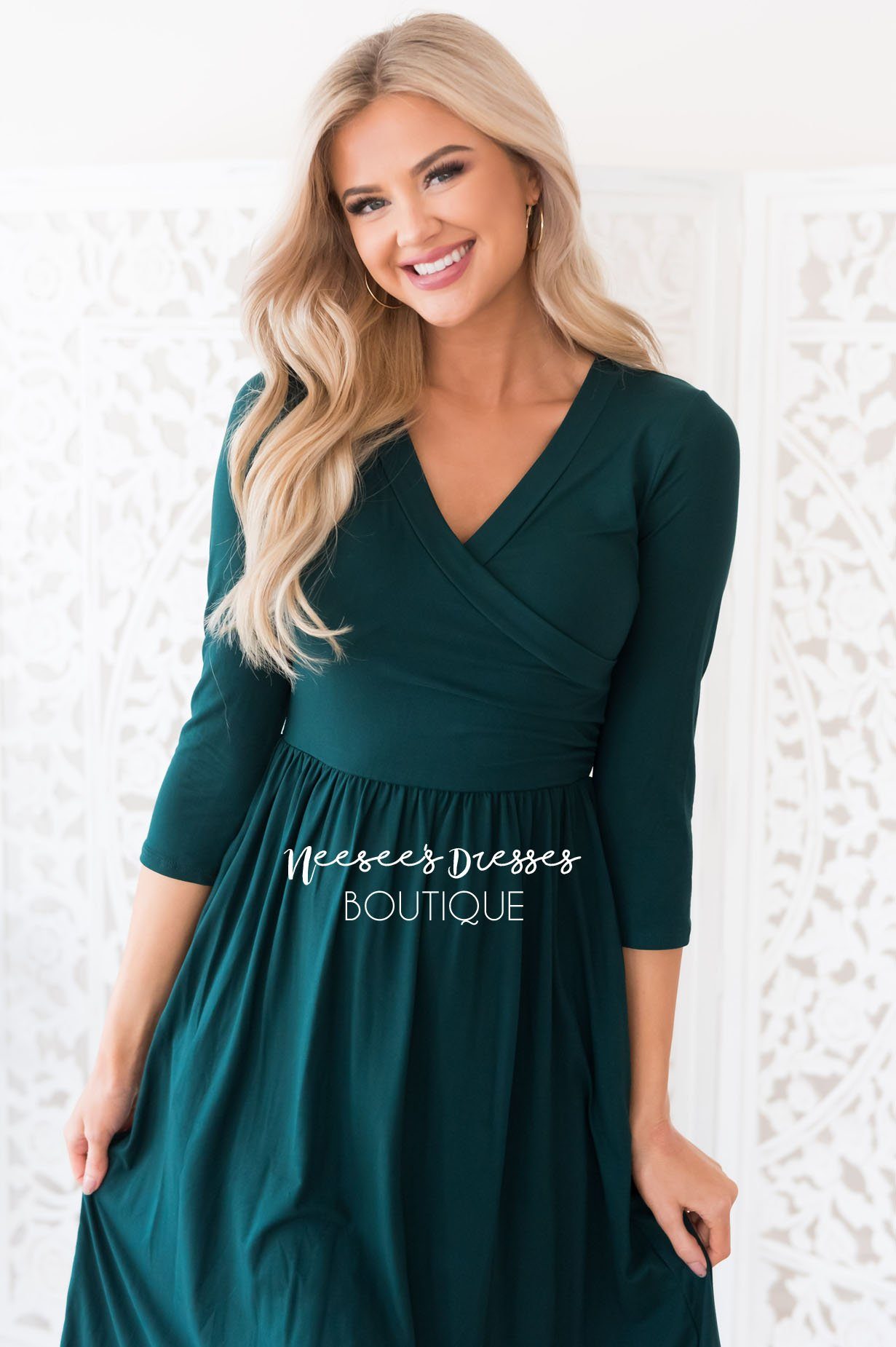 The Brandi 3/4 Length Sleeves Modest Dresses vendor-unknown 