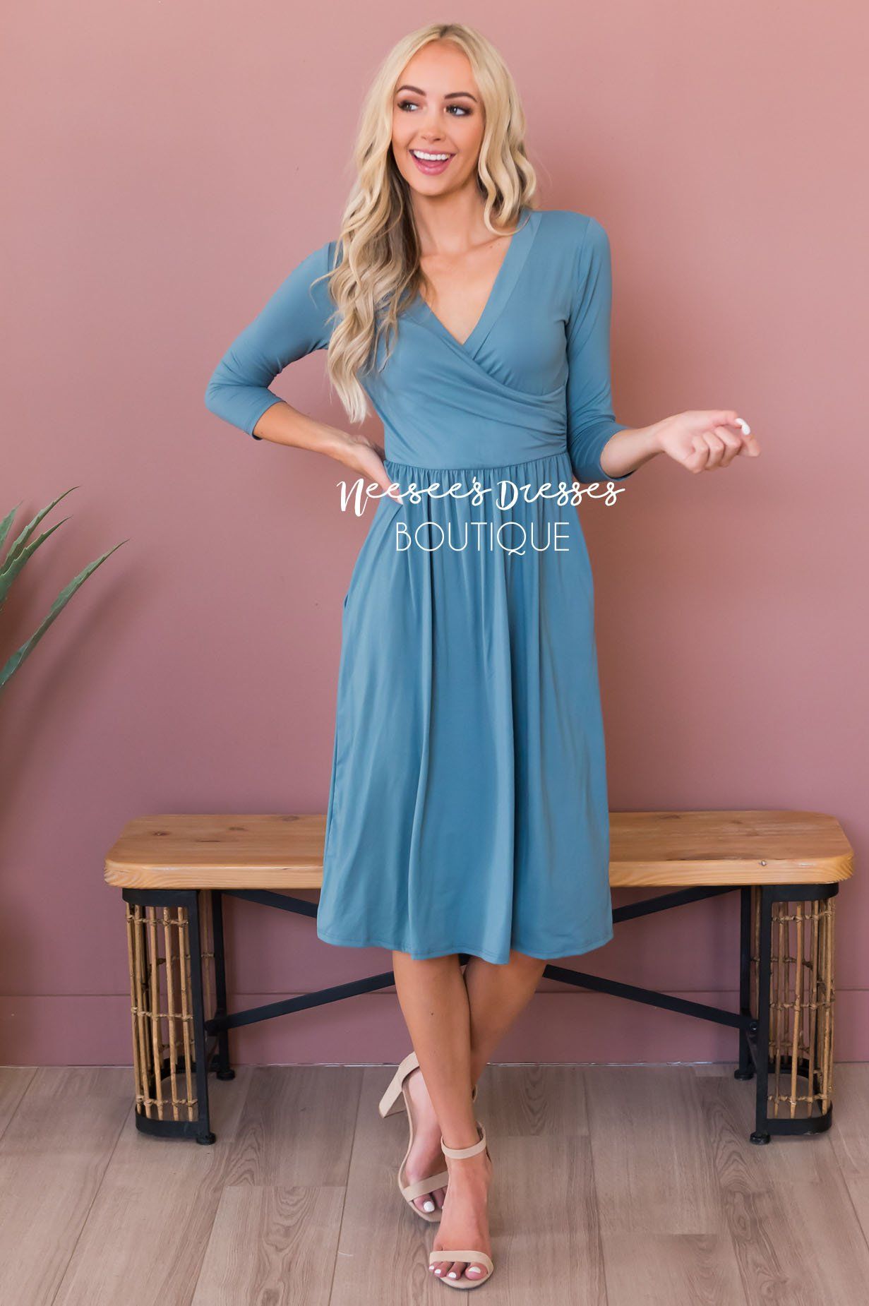 The Brandi 3/4 Length Sleeves Modest Dresses vendor-unknown 
