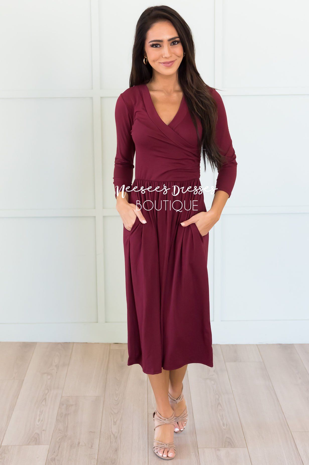 The Brandi 3/4 Length Sleeves Modest Dresses vendor-unknown 