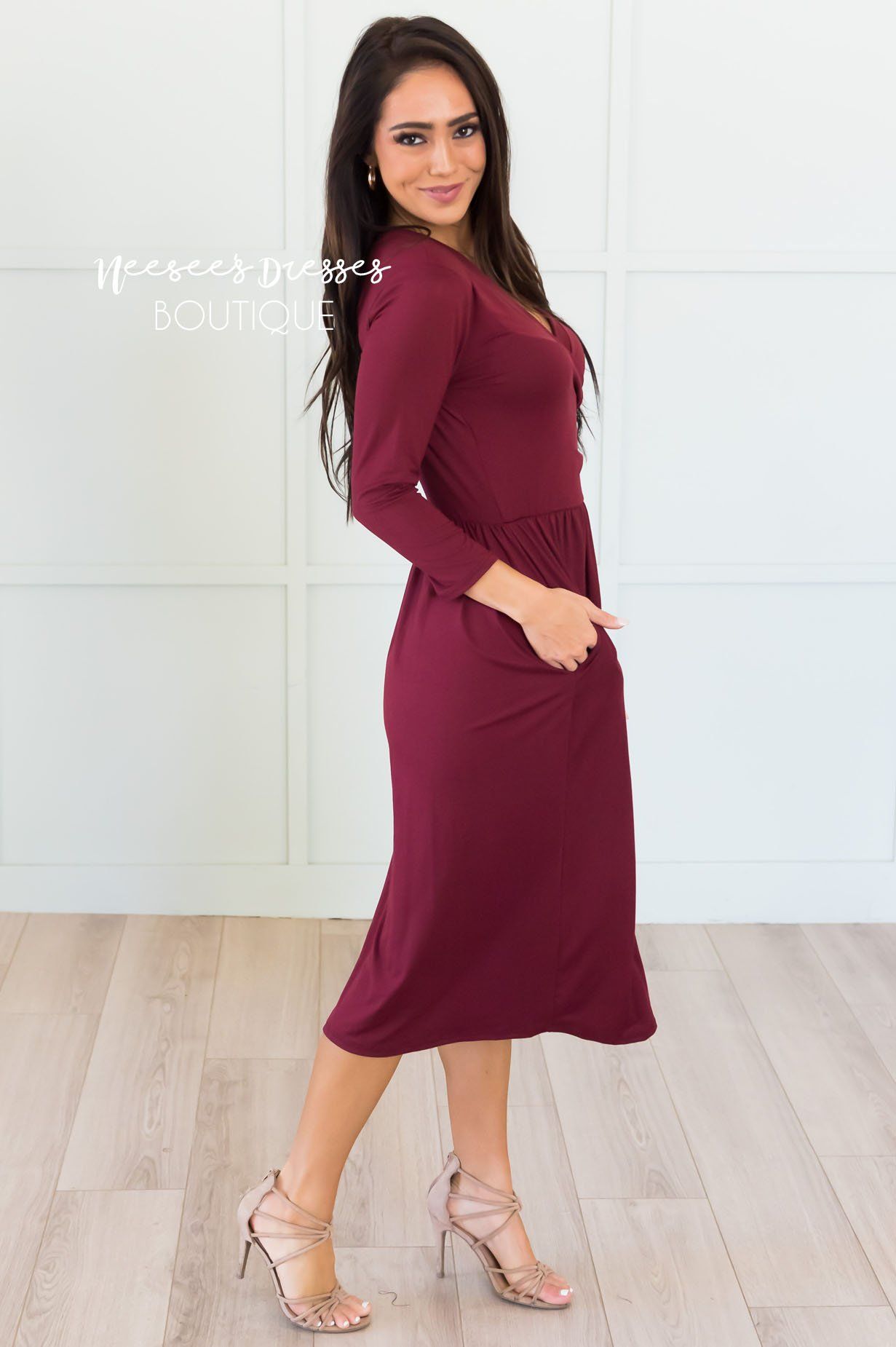 The Brandi 3/4 Length Sleeves Modest Dresses vendor-unknown 