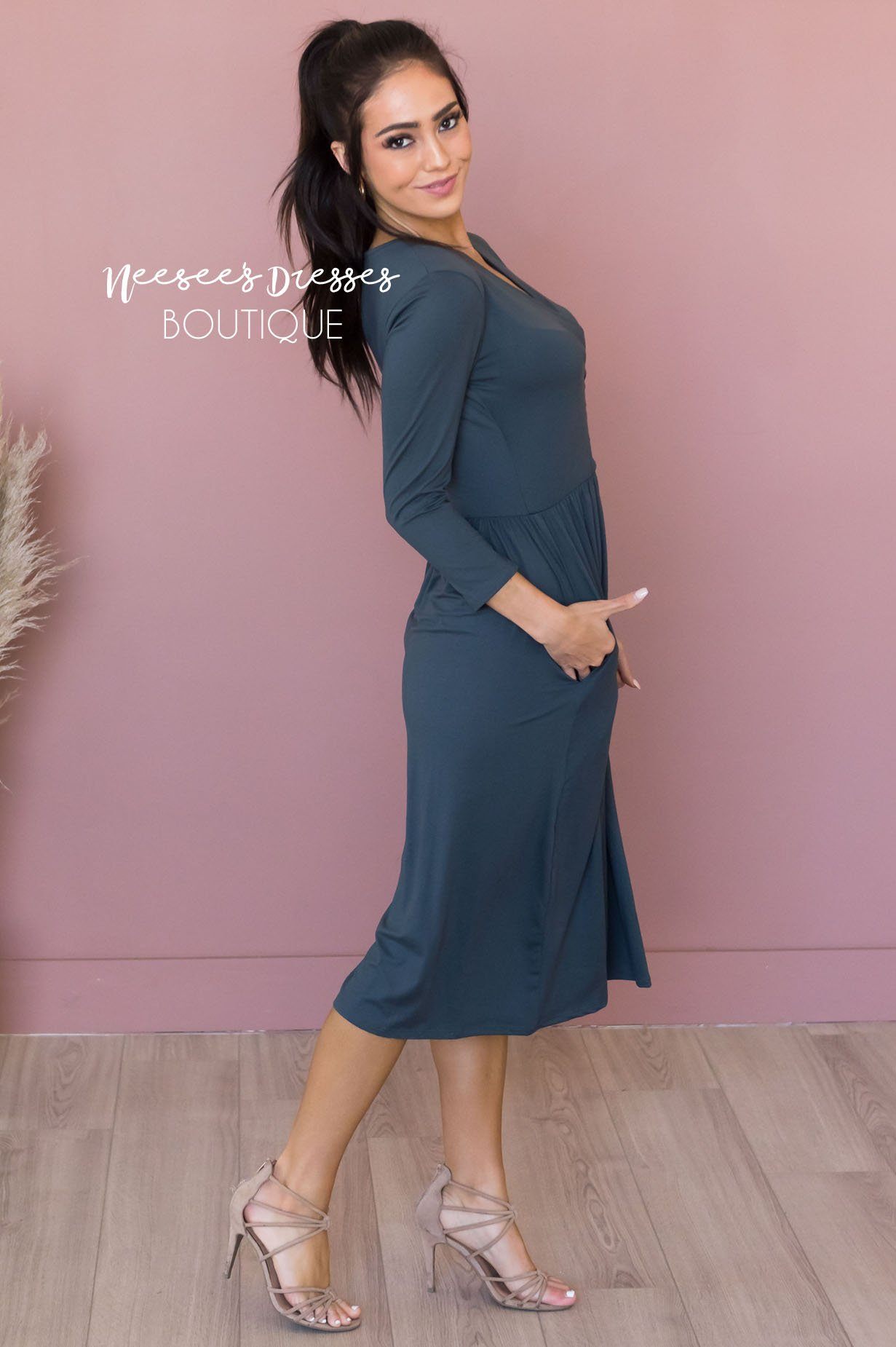 The Brandi 3/4 Length Sleeves Modest Dresses vendor-unknown 