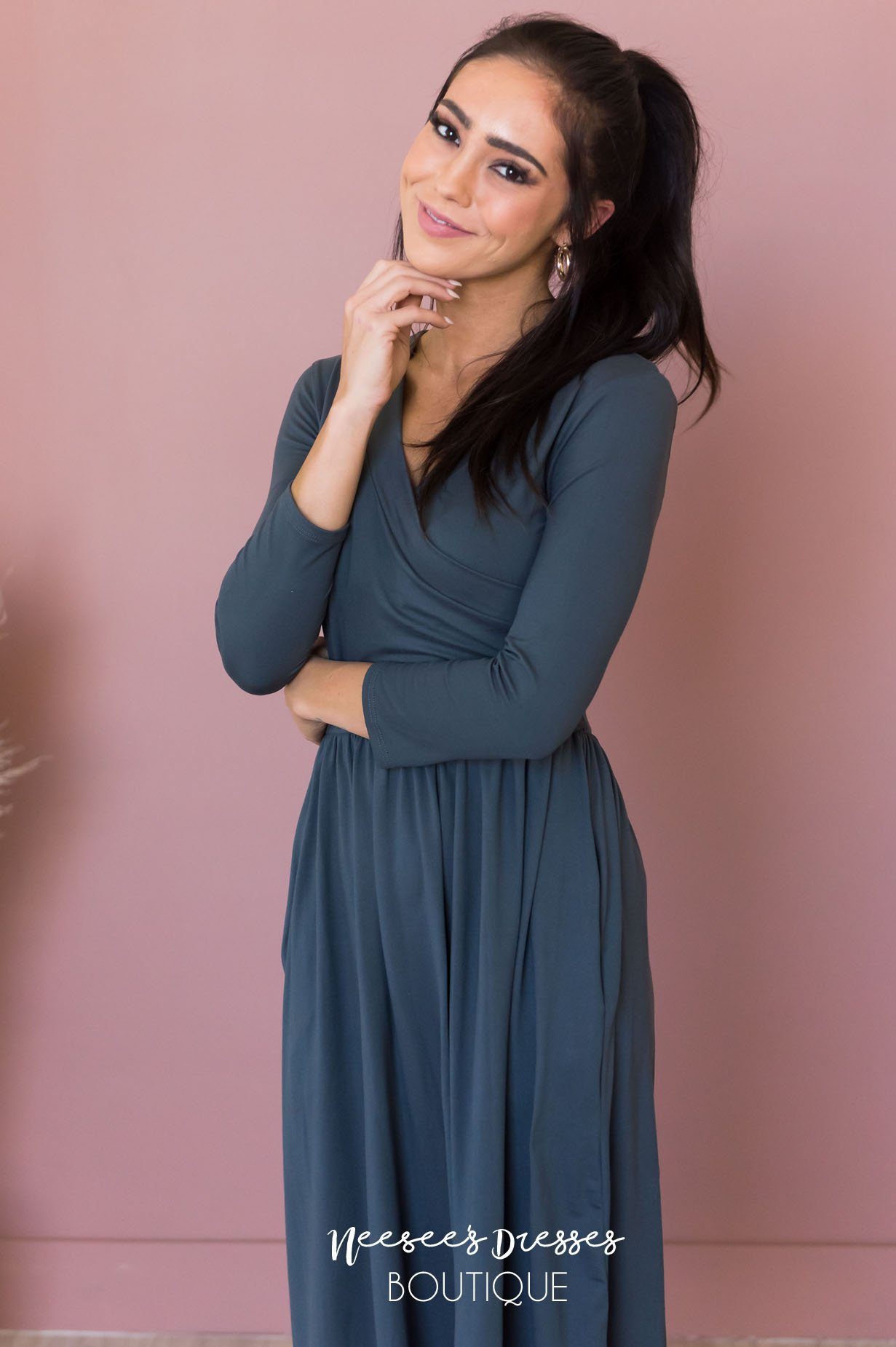 The Brandi 3/4 Length Sleeves Modest Dresses vendor-unknown 