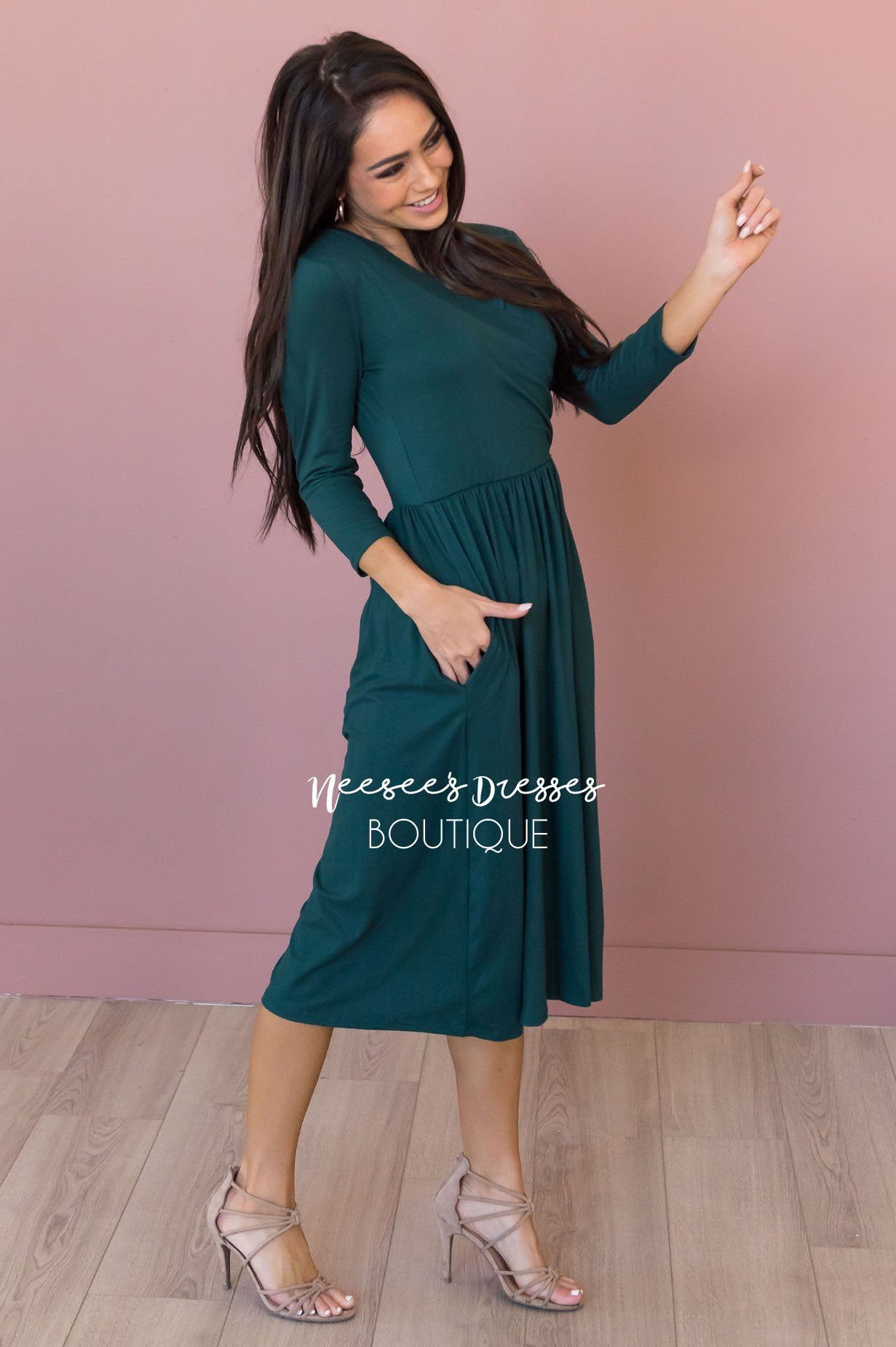 The Brandi 3/4 Length Sleeves Modest Dresses vendor-unknown 