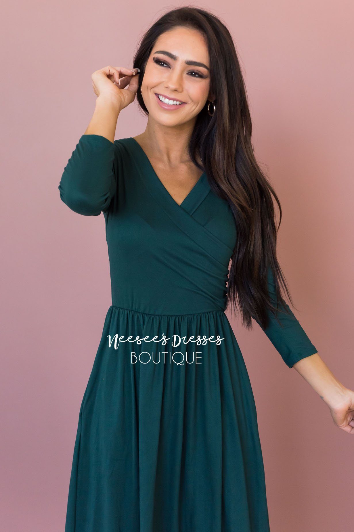 The Brandi 3/4 Length Sleeves Modest Dresses vendor-unknown 