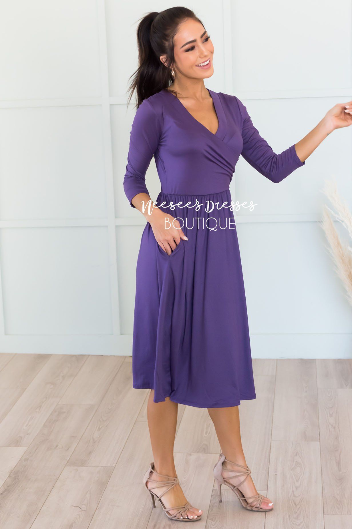 The Brandi 3/4 Length Sleeves Modest Dresses vendor-unknown 