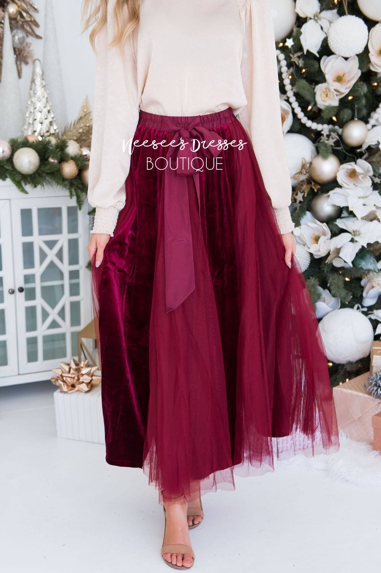 Lovely Velvet Tulle Maxi Skirt Modest Dresses vendor-unknown 