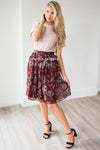 Burgundy Cluster Floral Chiffon Skirt Skirts vendor-unknown