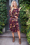 Burgundy In Bloom Long Sleeves Dress Modest Dresses vendor-unknown