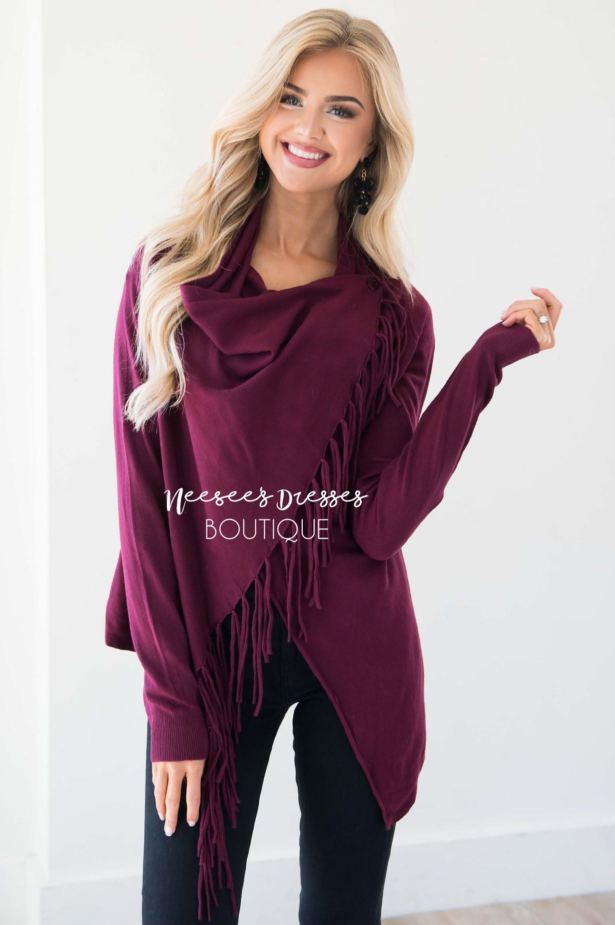 New Stories Fringe Wrap Sweater Tops vendor-unknown 