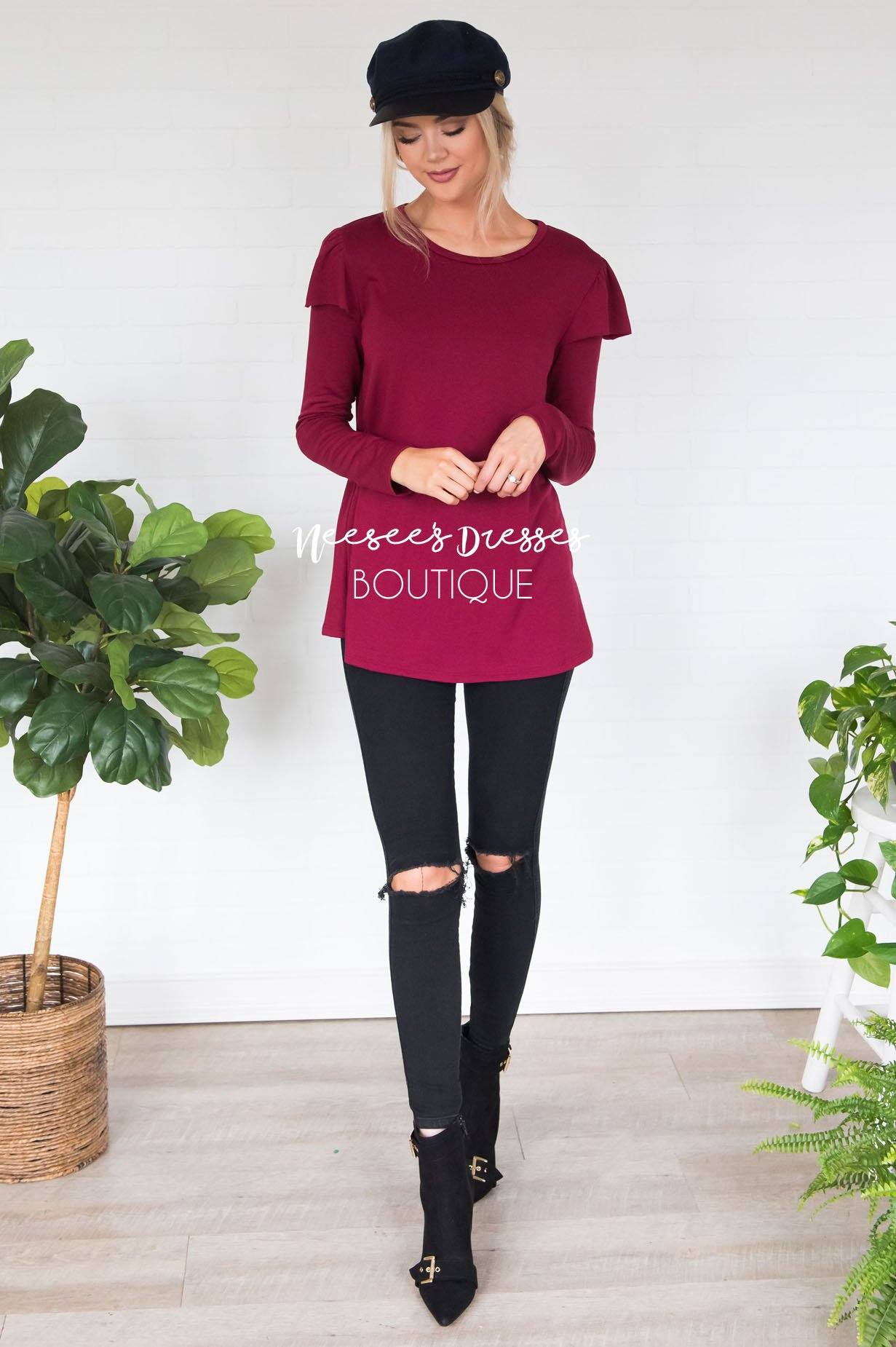 You're So Beautiful Ruffle Sleeve Top Modest Dresses vendor-unknown 