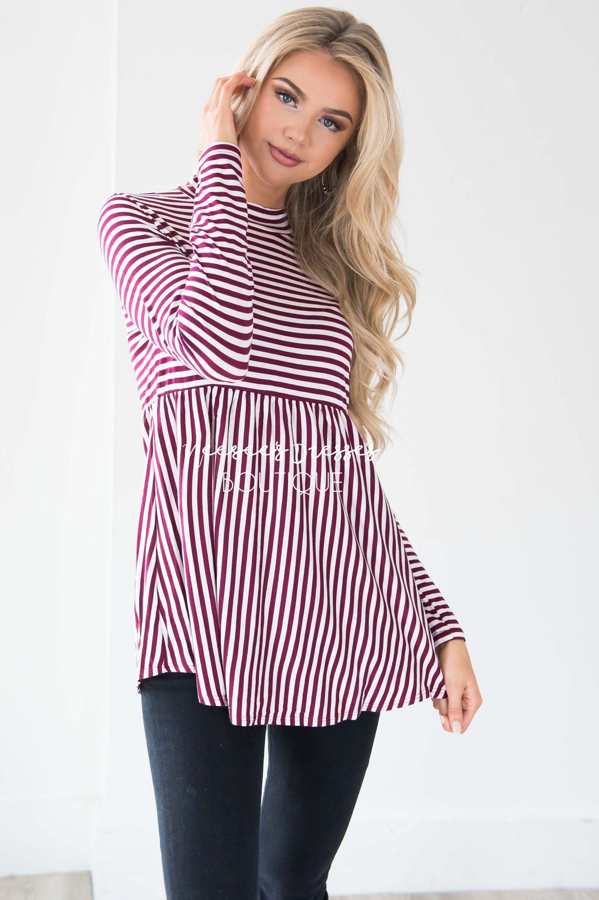 Down Town Dreams Striped Babydoll Top Tops vendor-unknown 