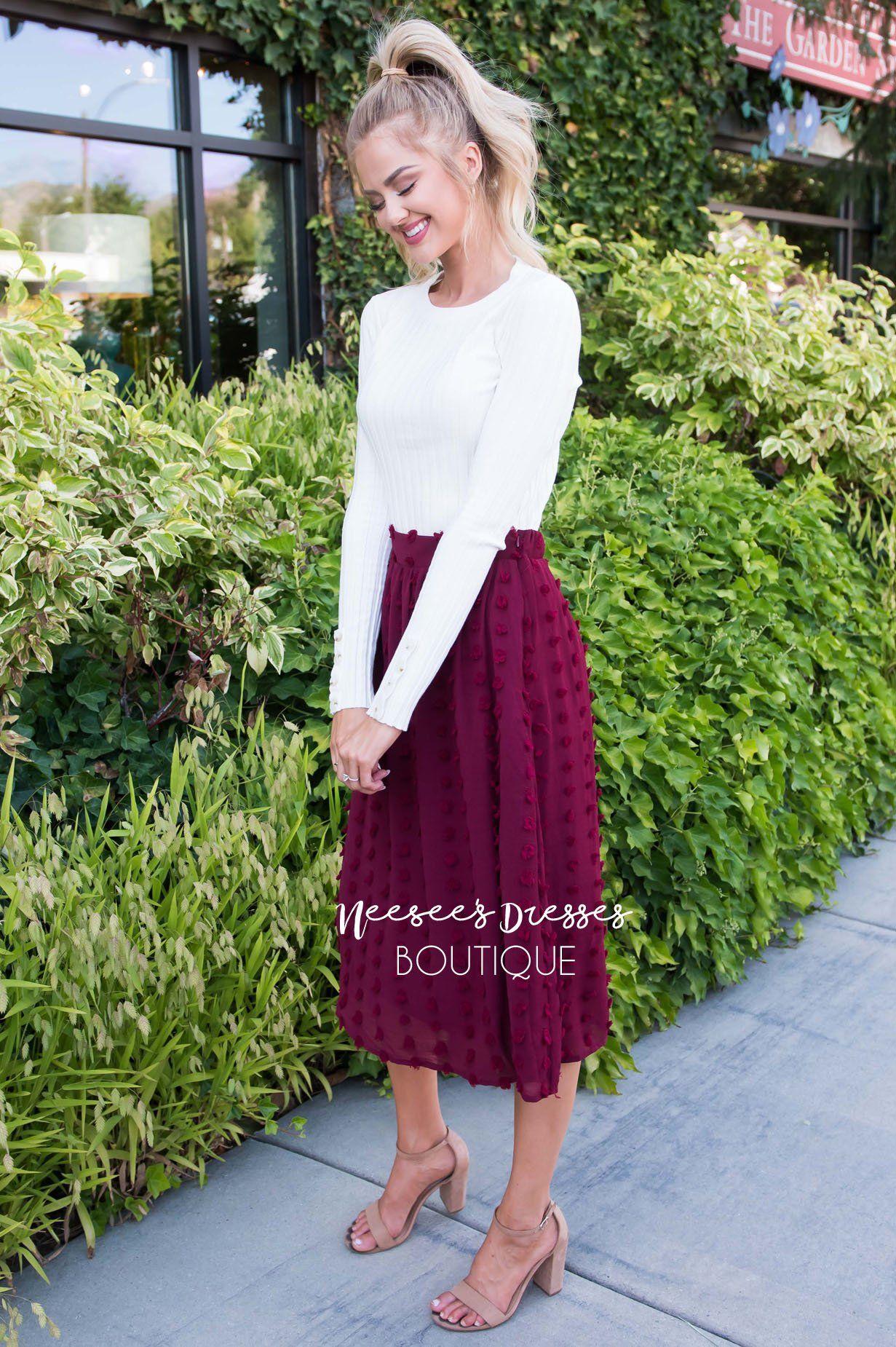 Burgundy Swiss dot Skirt Skirts vendor-unknown 