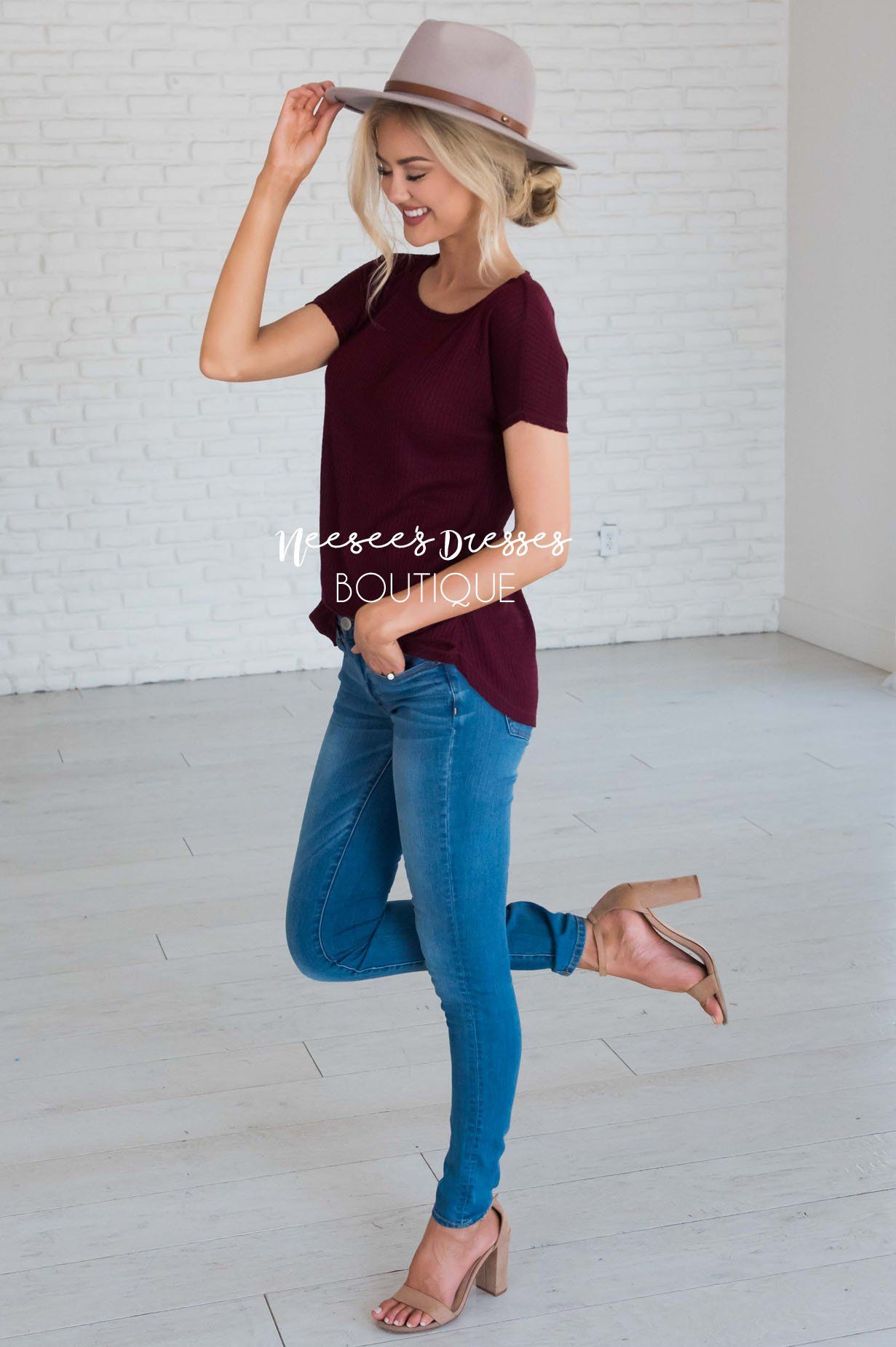 Dream Chaser Short Sleeve Thermal Top Modest Dresses vendor-unknown 
