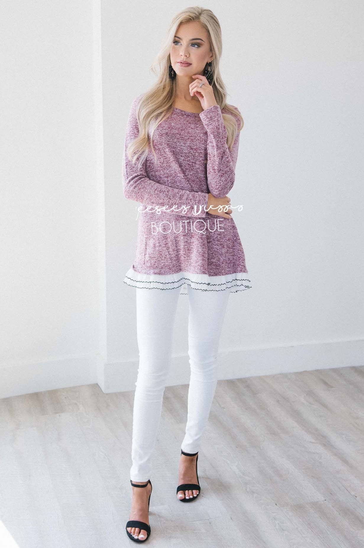 The Staci Ruffle Hem Sweater Tops vendor-unknown 