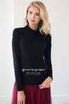 Turtle Neck Lace Yoke Long Sleeve Top Tops vendor-unknown