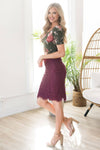 Lovely Wine Lace Pencil Skirt Skirts vendor-unknown