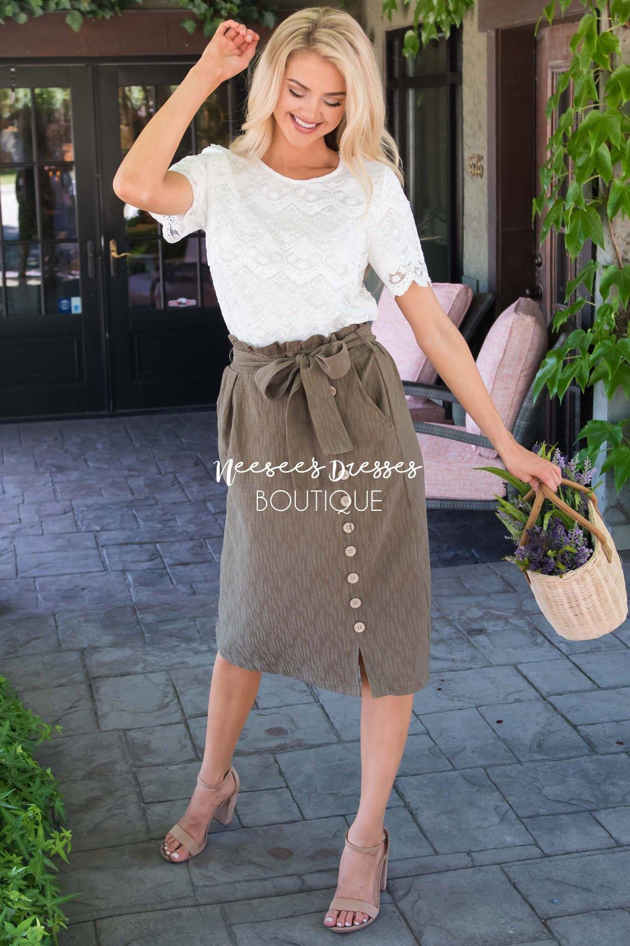 Lets Meet For Brunch Button Skirt Modest Dresses vendor-unknown 