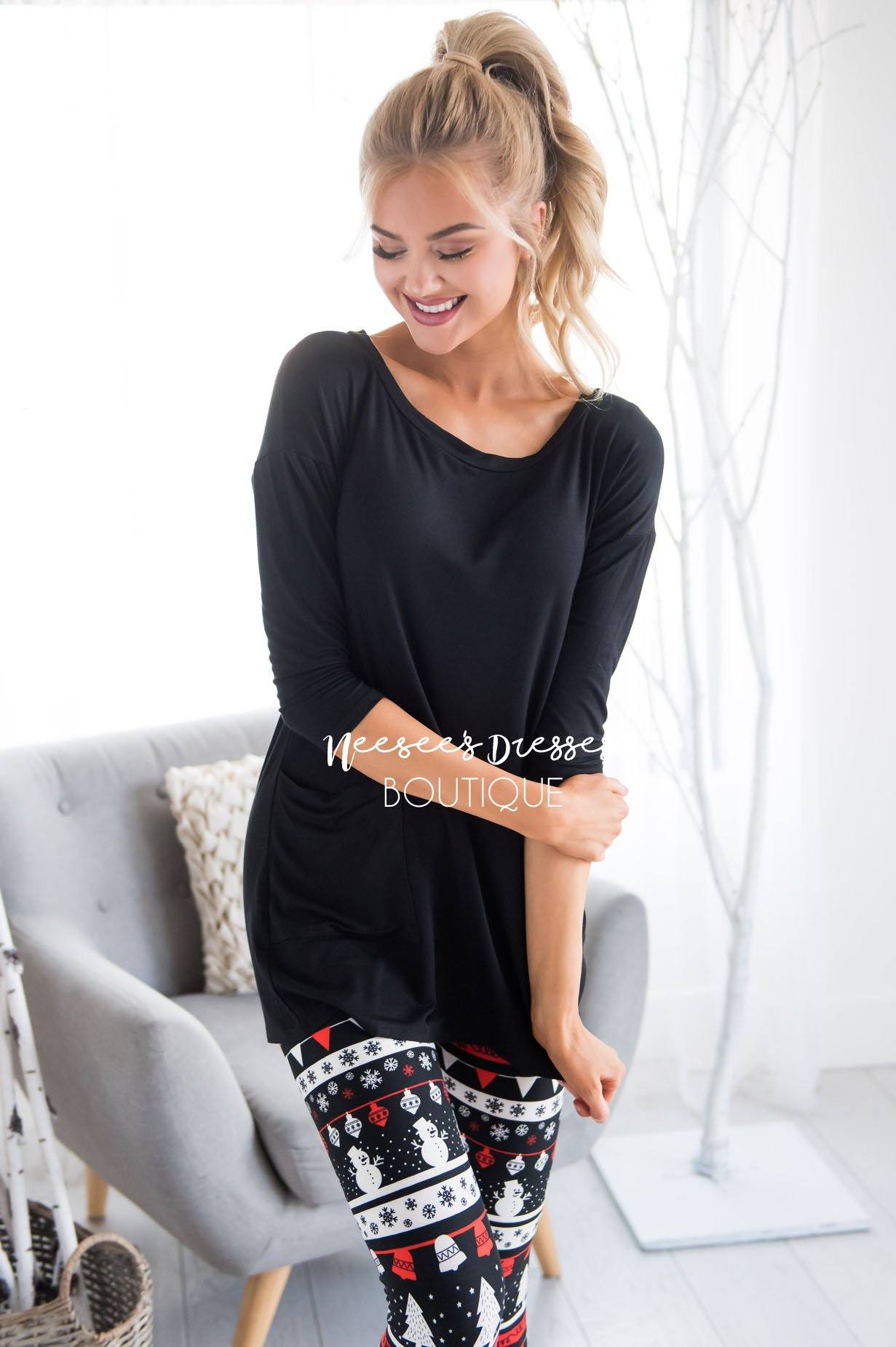 Button Back Pocket Tunic Modest Dresses vendor-unknown 