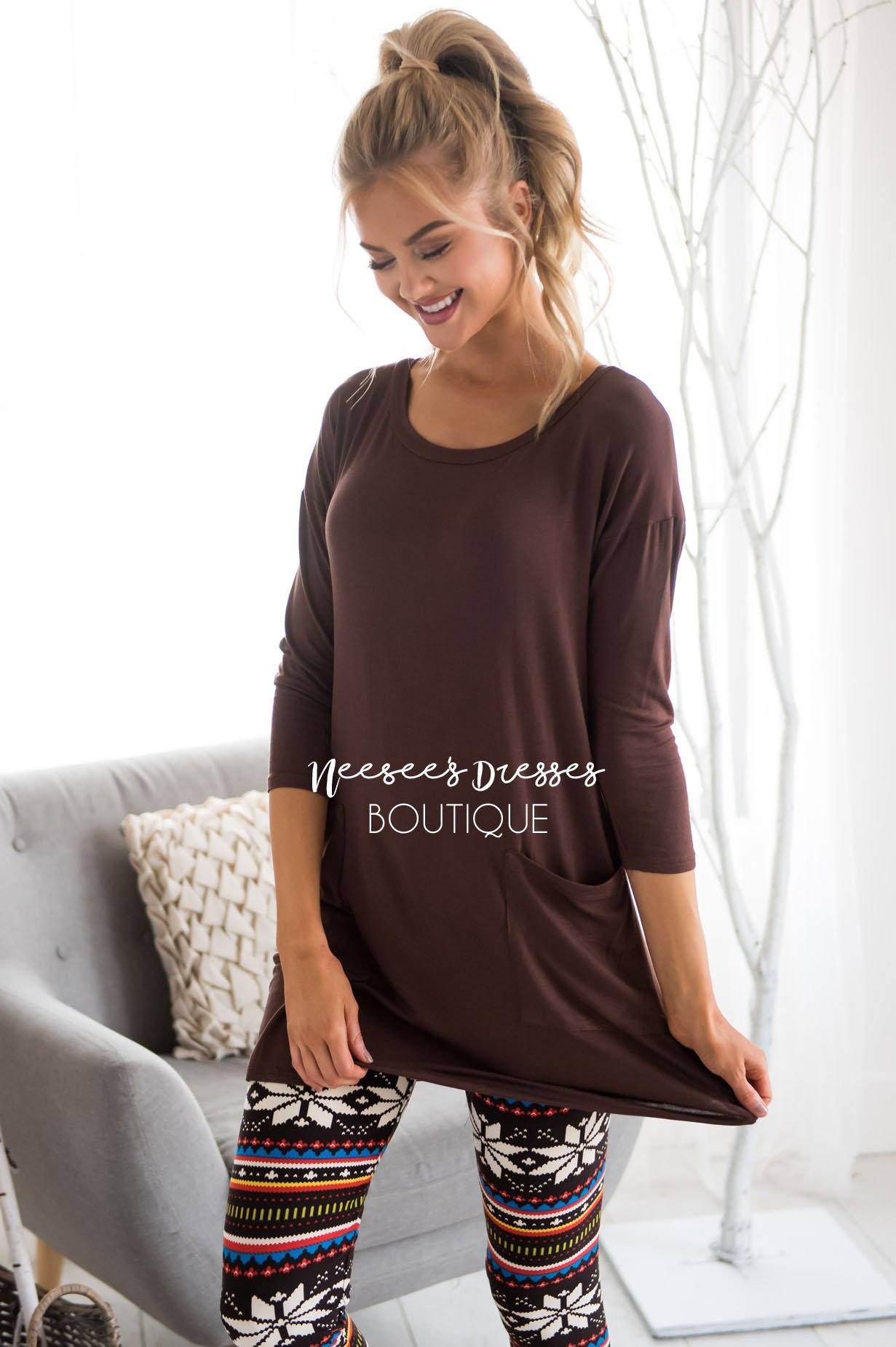 Button Back Pocket Tunic Modest Dresses vendor-unknown 