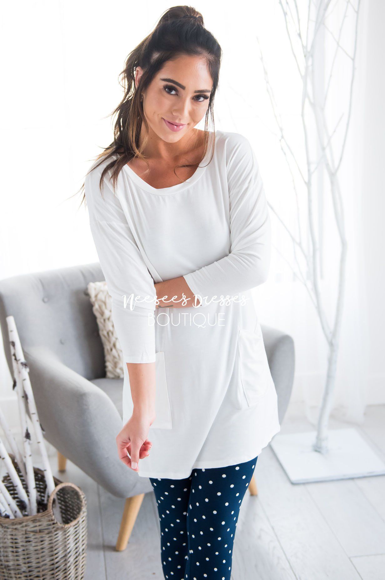 Button Back Pocket Tunic Modest Dresses vendor-unknown 