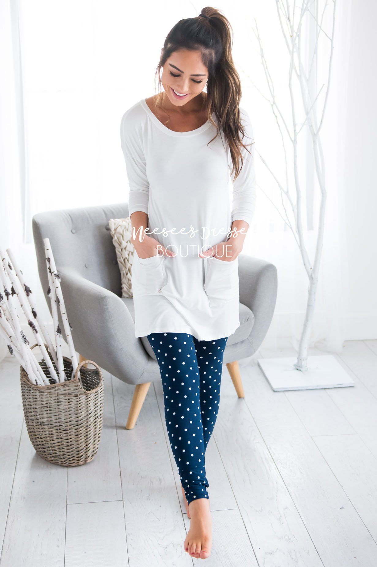 Button Back Pocket Tunic Modest Dresses vendor-unknown 